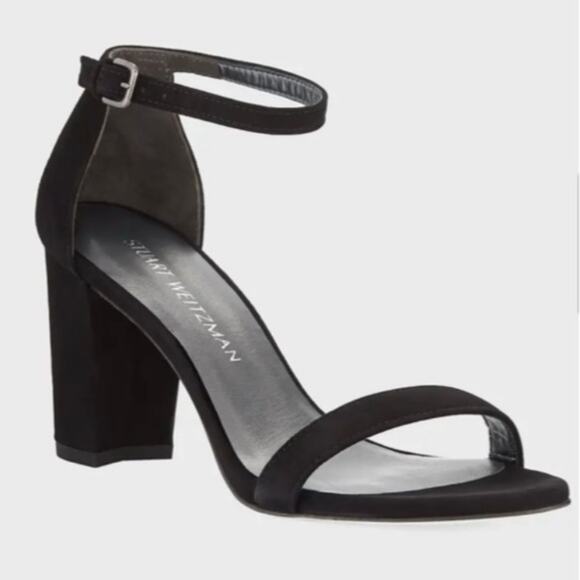 Stuart Weitzman Nearly Nude Black Suede Heels Sandals Minimalist Classic Size 11 - Picture 14 of 15